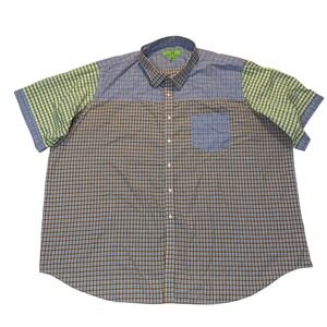 Bristol & Bull Mens 5X Patchwork Plaid Button Down Shirt Short Sleeve Blue Brown